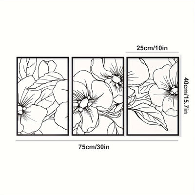 Black Floral Elegance: Enhance your Home Decor with Minimalist Single Line Metal Wall Art