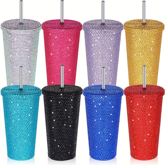 Stay hydrated and stylish with this 500ml/16.9oz rhinestone design double wall stainless steel thermal bottle with straw. Its insulated nature keeps hot drinks hot up to 12 hours and cold drinks cold up to 24 hours. The leak proof, sweat-proof design and convenient size make it the ideal portable tumbler cup for coffee and water.