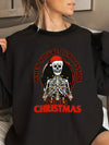 Stylish and Comfy: Women's Plus Size Christmas Casual Sweatshirt with Skull Slogan Print