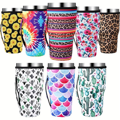 This Neoprene Insulated Iced Tumbler is a reusable and convenient solution to protect your 30oz - 32oz tumblers from heat and cold. It includes a handle for easy portability and is made of neoprene insulation for maximum temperature maintenan