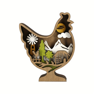 Rustic Chicken Wooden Art: Multi-Layered Creative Figurine for Rustic Home Decor