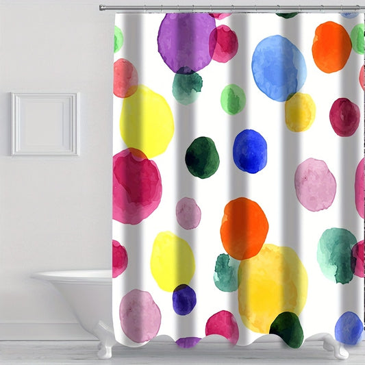 Whimsical Watercolor Polka Dot Bathroom Set: Stay Stylish & Dry with 4pcs Waterproof Shower Curtain, Rug, and Toilet Lid Cover