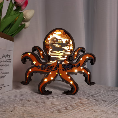 Whimsical Octopus Wooden Art Animal Statues: Charming Desktop and Wall Decor for Men and Kids