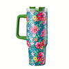 40oz Floral Pattern Tumbler With Lid And Straw, Stainless Steel Thermal Water Bottle With Handle, The Perfect Gift for Any Occasion