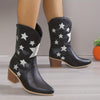 Stylish Star-patterned Chunky Heel Cowboy Boots: The Perfect Embroidered Western Fashion Statement for Women