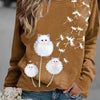 Dandelion Dream: Cute Cat Print Sweatshirt - Casual and Comfy Crew Neck Long Sleeve Top for Women