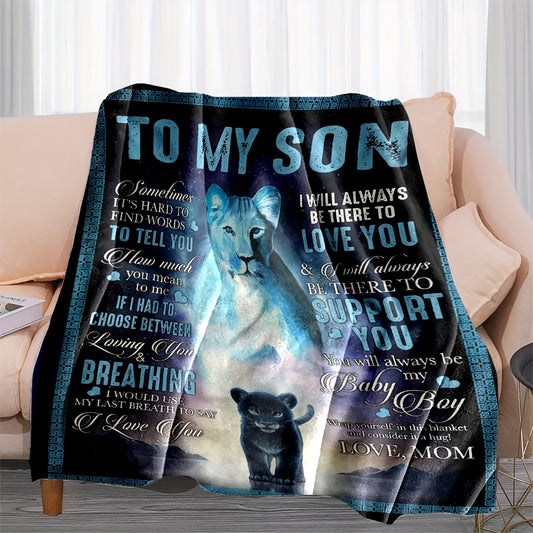 Bring your family together with this ultra-soft, cozy blanket featuring a lion and 'To My Son' print. Perfect for nap time, movie nights, or snuggling on the couch, this blanket is a great way to stay warm and share precious memories. Travel-friendly for on-the-go comfort.