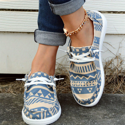 Stylish Women's Aztec Art Pattern Boat Shoes: Lightweight, Trendy and Comfortable Summer Canvas Shoes