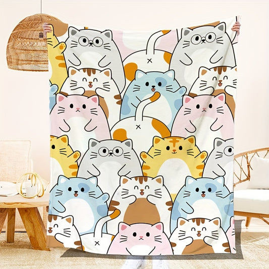 This double-sided flannel blanket features a playful cartoon cat print, making it the perfect cozy companion for all seasons. Its plush fabric provides incredible warmth and comfort, while its stylish design adds a touch of character to any home décor.