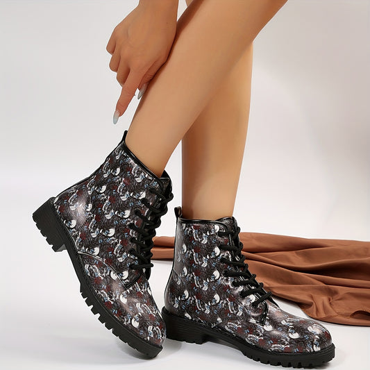 These Women's Skull Rose Print Ankle Boots add a touch of spooky elegance to any Halloween look. They are made of high-performance fabric and feature a unique print that is sure to turn heads. The ankle boots are comfortable to wear, breathable, and provide excellent grip.