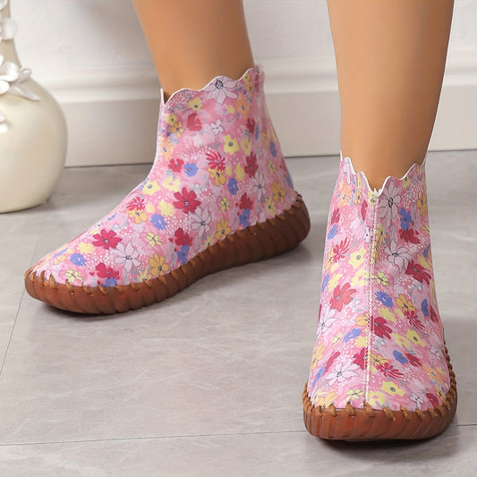 Look fashionable and feel comfortable in our Floral Bliss Short Boots! Featuring a delicate floral pattern and a convenient back zipper, this is the perfect casual shoe for everyday wear. Quality materials and expert craftsmanship mean that these boots will last, while the spacious and supportive fit provide unbeatable comfort.