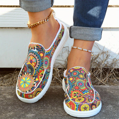 Comfortable Tribal Floral Pattern Canvas Shoes for Women -  Comfortable Low Top Walking Shoes