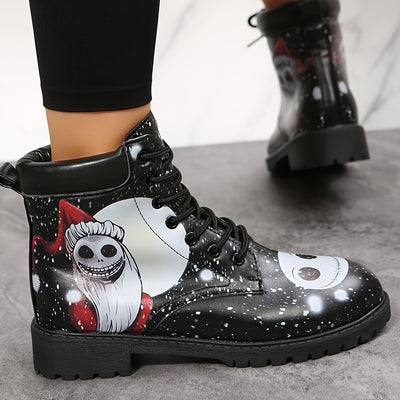 Wickedly Chic: Women's Ghost Face Printed Combat Boots for Halloween