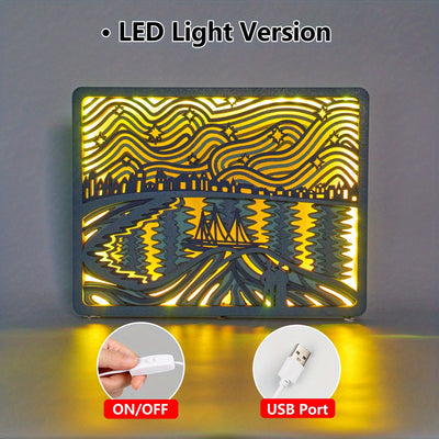 Starry Night over the Rhone - Exquisite 3D Wooden Art Carving LED Night Light: A Perfect Gift for Home Décor, Modern Festival Decoration, and Office Enhancement!