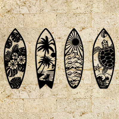 Coastal Vibes: Metal Surfboard Wall Decor - Summer Metal Turtle, Palm Tree & Surfboard Beach Sign - Enhance Your Indoor & Outdoor Space with Coastal Metal Wall Art