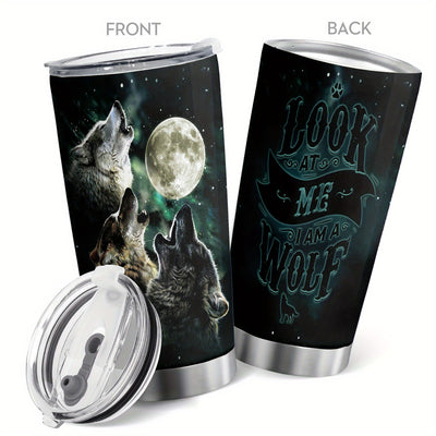 20Oz 'Look At Me I Am A Wolf' & Three Wolf & The Moon Stainless Steel Travel Tumbler, With Lid Vacuum Insulated Coffee Cup For Cold & Hot Drinks