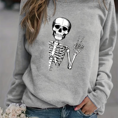 Stylishly Spooky: Halloween Skull Fun Print Sweatshirt - The Perfect Addition to Your Fall Wardrobe!