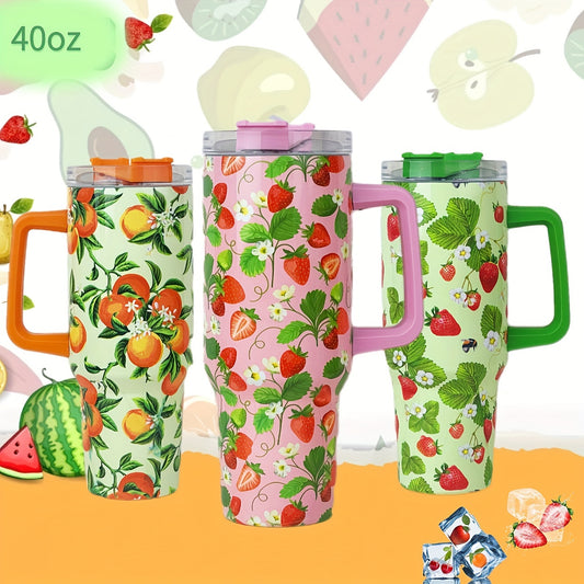 This 40oz stainless steel tumbler is ideal for outdoor summer activities, with its lid and straw, perfect for keeping your favorite drink cold and spill-free. Perfect for birthday gifts, its attractive strawberry design adds an extra layer of fun.