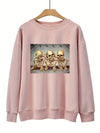 Skull Pattern Plus Size Halloween Sweatshirt: Casual and Stylish Women's Round Neck Long Sleeve Sweatshirt