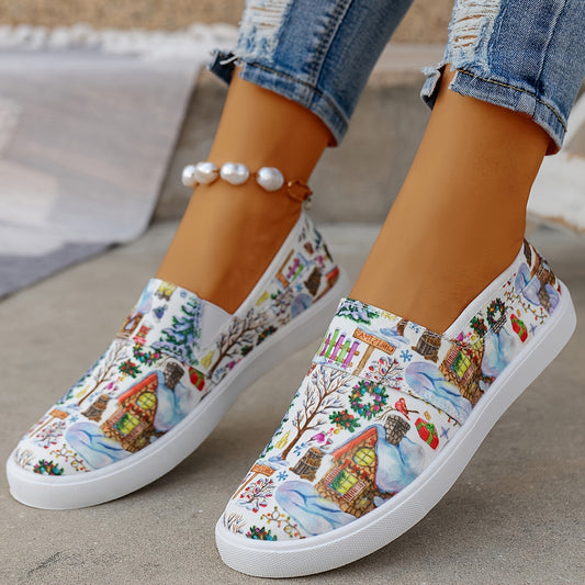 Evoke the holiday spirit with these stylish and comfortable Festive Joy Women's Christmas Style Canvas Sneakers. These slip-on, low-top shoes are designed with a festive pattern and feature a padded insole, breathable canvas upper and durable rubber outsole for long-lasting wear.