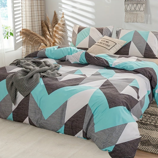 This Color Block Pattern Bedding Set comes with 1pc Duvet Cover and 2pcs Pillowcase, providing a complete bedding set without the need of additional pillow core. The stylish color block pattern design will instantly upgrade the look of your bedroom