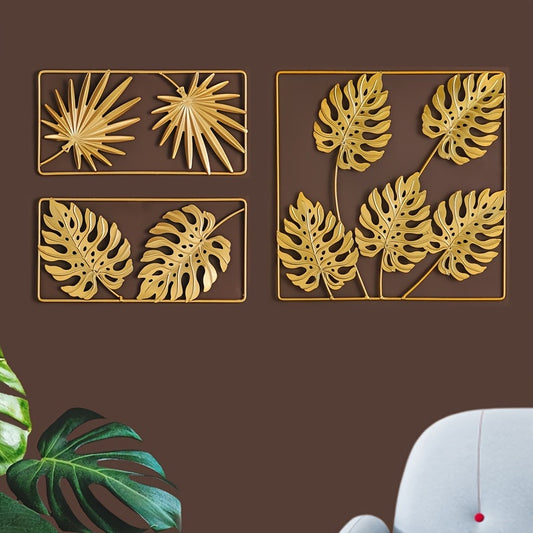 Golden Metal Art Flower Leaves Ornament: Stunning Wall Art Decor for Elegant Home Décor