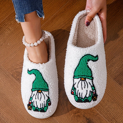 Cozy Cartoon Print Fuzzy Slippers: Slip-On Soft Sole Non-Slip Christmas Shoes for Winter Plush Comfort