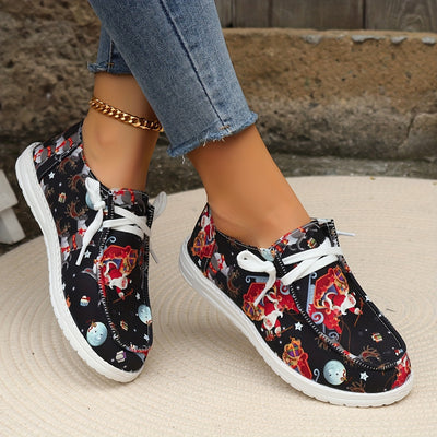 Women's Festive Santa Claus Print Canvas Shoes: Christmas-Inspired Low-top Slip-On Loafers for Casual Holiday Style