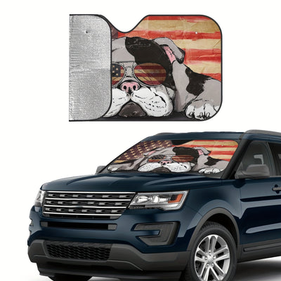 Show Your American Pride with our Foldable Car Windshield Sunshade Featuring the American Flag and Dog Design - Perfect Car Accessory for Sun Protection