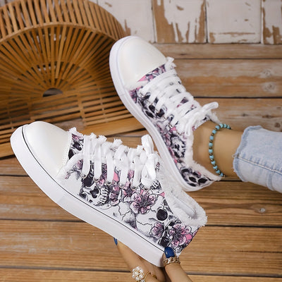 Halloween Skull Pattern Canvas Shoes - Low-Top, Non-Slip, Lightweight and Comfortable Casual Footwear