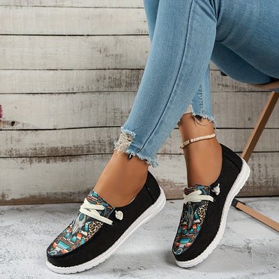 Stylish Cow Head and Leopard Pattern Women's Canvas Shoes - Comfortable Low Top Loafers for Casual Wear