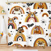 Welcome holiday vibes into your bathroom with this Colorful Halloween Fun Shower Curtain. It features a colorful rainbow design with charming Corgi, Bulldog, Pumpkin, Bat, and Boho Holiday designs to enhance your home decor. Enjoy a festive atmosphere this season!