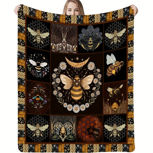 Vintage Bee and Floral Printed Blanket - Soft, Cozy Throw Blanket for the Perfect Christmas, Valentine's Day, or Birthday Gift!