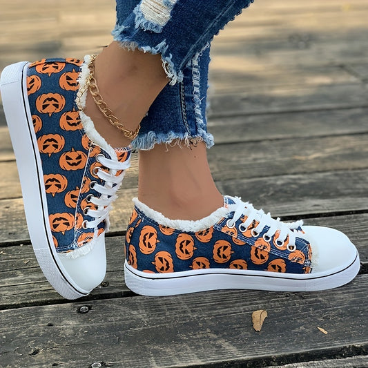 Bring your Halloween spirit with these stylish Ghost Face Pumpkin Print Sneakers. These spooktacular flat canvas shoes are the perfect way to get into the Halloween spirit in style. Featuring a high-quality canvas material, these shoes will keep you comfortable while you show off your spooky side.