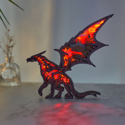 Enchanting Dragon Wooden Art Animal Figurine Lamp for Kids' Bedroom Decor - A Perfect Gift for Dragon Lovers!