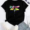 Colorful Dragonfly Print Crew Neck T-Shirt, Casual Short Sleeve T-Shirt For Spring & Summer, Women's Clothing