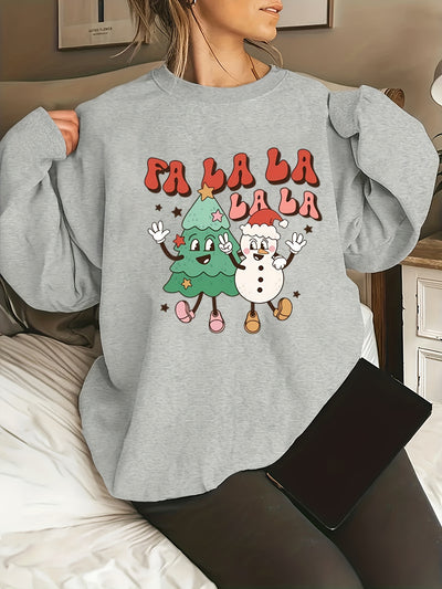 Cozy and Festive: Plus Size Christmas Casual Sweatshirt with a Fun Christmas Tree Snowman Print