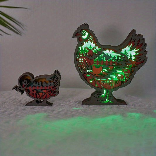 Multicolor RGB LED Night Light: Hens and Chick- 3D Wooden Carved Ornament for Home Décor, Ideal Gift for Birthday and Christmas