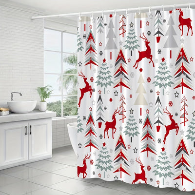 Transform your bathroom into a winter wonderland with our Abstract Christmas Tree Reindeer Winter Snowflakes Shower Curtain. Featuring a festive design of a Christmas tree and reindeer, this curtain is the perfect addition to your holiday decor. Made with high-quality materials, it's durable and easy to install.