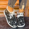 Warm and Whimsical: Women's Cartoon Print Fluffy Shoes - Lace-Up, Soft Sole Flats for Cozy Christmas Comfort