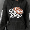 Stay Stylish and Comfortable with our Women's Plus Size Casual Hoodie: Football Letter Print Waffle Knit Drawstring Hoodie with Kangaroo Pockets