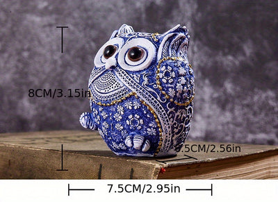 Whimsical Owls Trio: Charming Blue and White Art Decor Ornaments for a Playful Home Decor Touch!