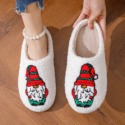 Cozy Cartoon Print Fuzzy Slippers: Slip-On Soft Sole Non-Slip Christmas Shoes for Winter Plush Comfort