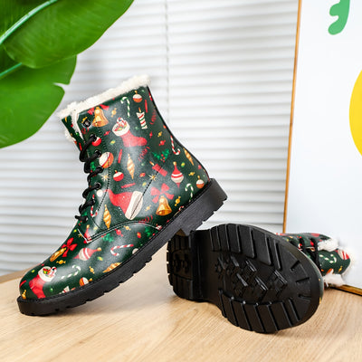 Winter Wonderland: Women's Christmas-inspired Chunky Heel Boots adorned with Festive Elements