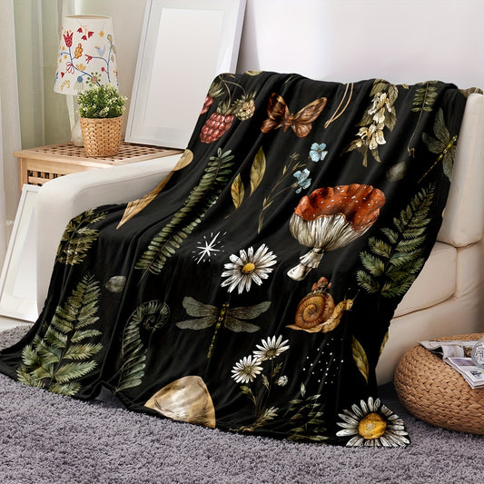 Forest Mushroom Pattern Blanket, Warm And Comfortable Soft Blanket Gift Home Comfortable Lightweight Blanket Sofa Bed Travel Camping Living Room Office Sofa Bed