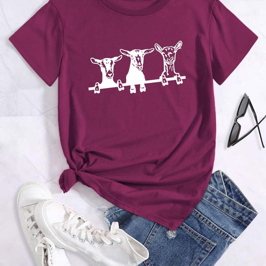 Stay comfortable and stylish with this Adorable and Comfy Women's Plus Size Cartoon Lamb T-Shirt. This t-shirt is cut with a flattering round neck and short sleeves for a relaxed fit. The cartoon lamb design is soft and adorable, letting you show your style without sacrificing comfort.