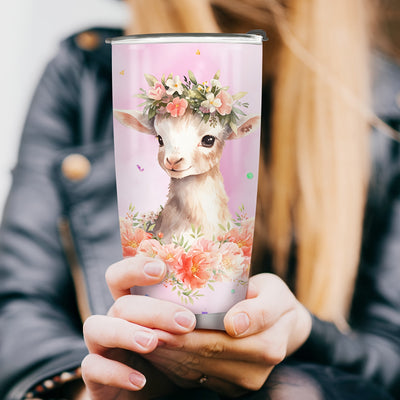 Goat Lover's Stainless Steel Insulated Tumbler: Cute Floral Design - Perfect Gift for Women, Teens, and Mothers