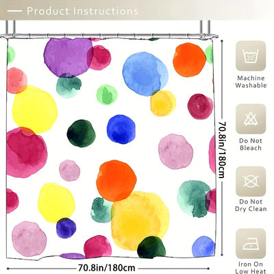 Whimsical Watercolor Polka Dot Bathroom Set: Stay Stylish & Dry with 4pcs Waterproof Shower Curtain, Rug, and Toilet Lid Cover