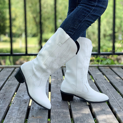 Fashionably Chic: Women's Embroidered Chunky Heel Boots - The Perfect Blend of Style and Comfort