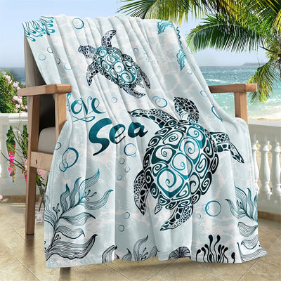 Warm and Cozy Love Sea & Turtle Design Blanket - Soft Throw for Couch, Bed, and Sofa - Perfect Birthday Gift for Ocean Animal Lovers
